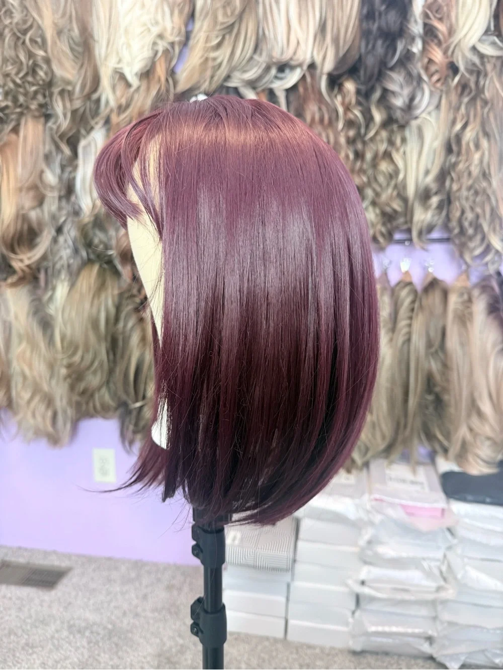 Burgundy Straight Bob Wig with Bangs - Women's Hair